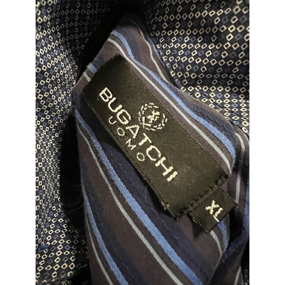 Bugatchi Uomo XL Shirt Blue Stripe Flip Cuff Modern Dress Shirt Long Sleeve‎ - Picture 2 of 7